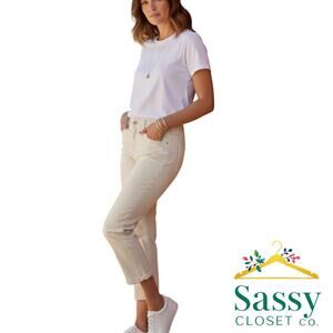 Chico’s So Lifting Cream Cropped Pants Size 1 US M Stretch Denim Look EUC